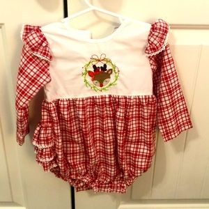 Natalie grant ruffled Christmas bubble. Size 18mth and worn twice. No stains.